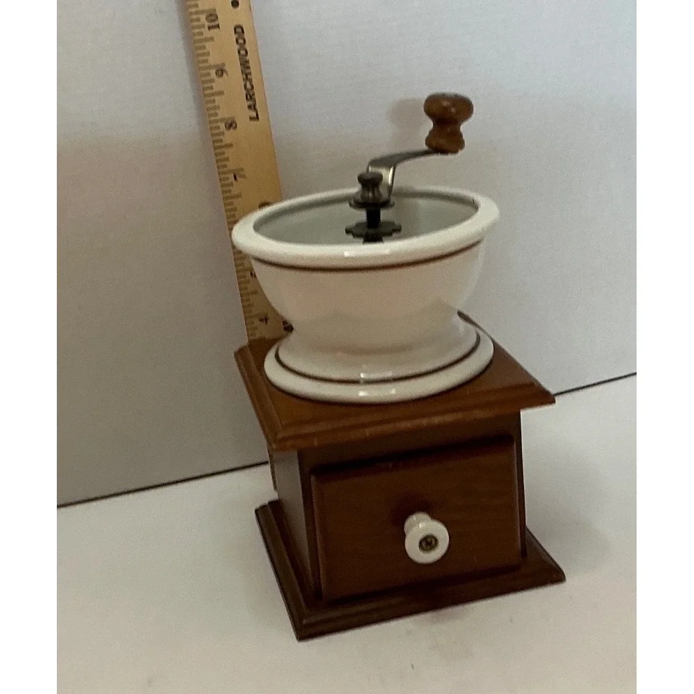 Teleflora Vintage 1982 Coffee Grinder Manual Crank Ceramic Wood Farmhouse Decor